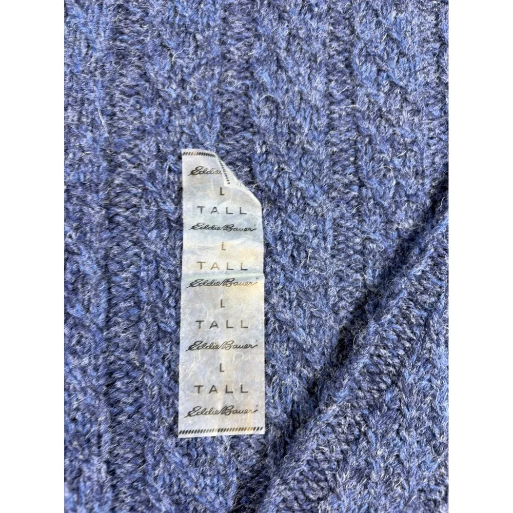 VNTG 90's NWT Eddie Bauer Heritage Mens Blue Cable Knit Wool Sweater Large Tall